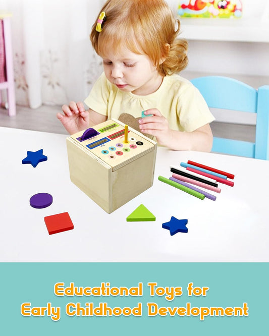 Wooden Sorting Toys Montessori Color & Shape Sorter Preschool Learning Activities Fine Motor Skills Sensory Toys for Toddlers 2-5 Birthday Gifts for Boys and Girls (Colorful-Round)