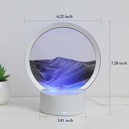 Moving Sand Art Liquid Motion, 3D Deep Sea Sandscape Color Quicksand Decor, Round Glass Moving Sand Art Picture Relaxing Desktop Home Office Work Decor (Blue, 7 inch)