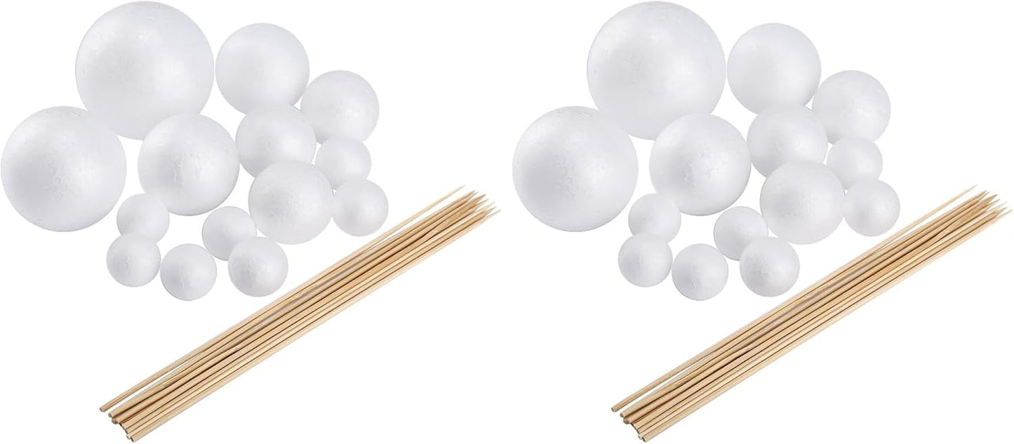 Pllieay Make Your Own Solar System Model with 14 Mixed Sized Polystyrene Spheres Balls and 10 Pieces 24 cm Long Bamboo Sticks for School Projects