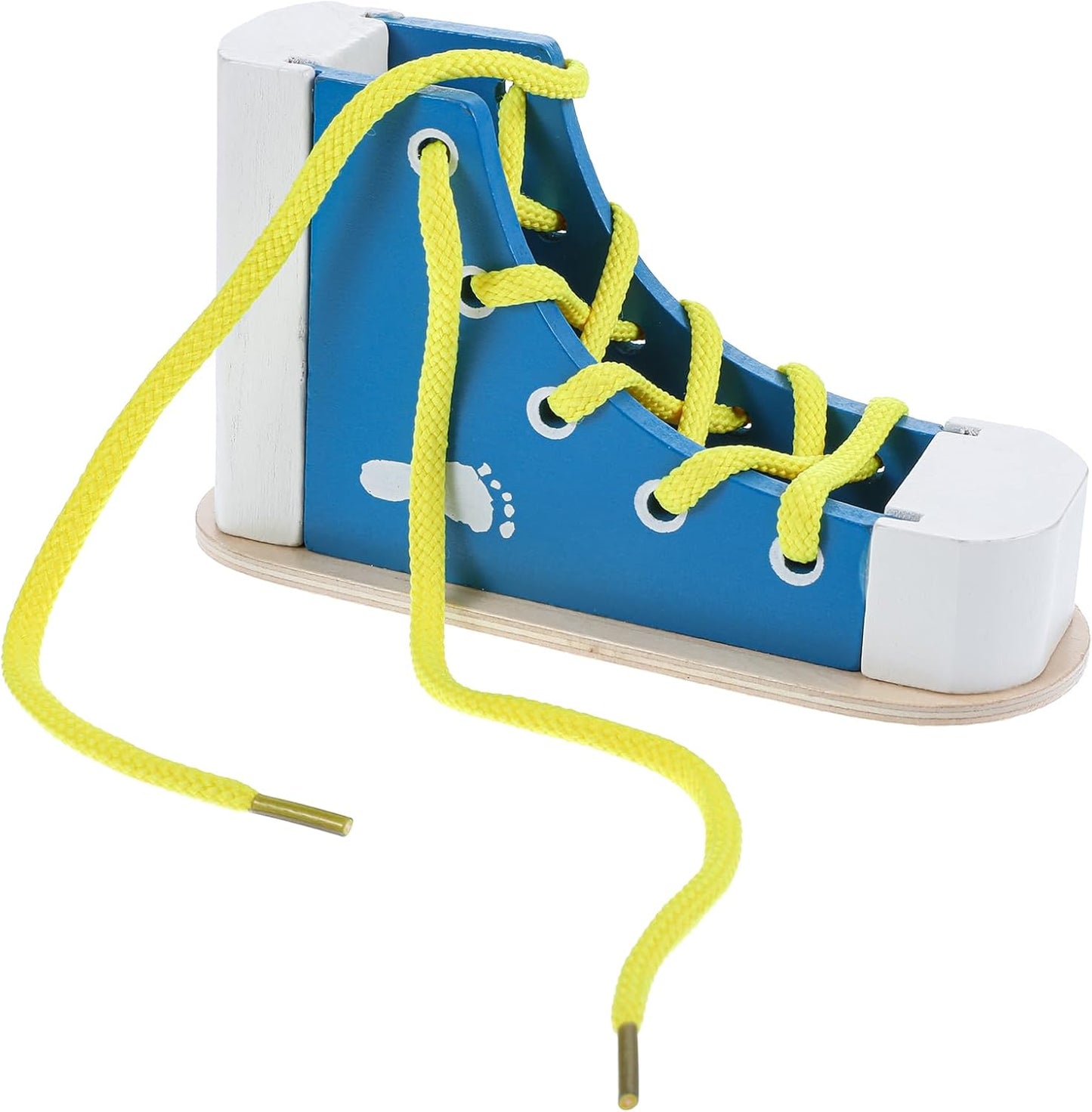 Learn to Tie Shoes for Kids Wooden Lacing Sneaker Educational Toy Safe & Reusable Wooden Shoe Tying Practice Kit Wood Lacing Sneaker Toy for Tie-Up Shoe Practice Threading Montessori Toys(Blue)