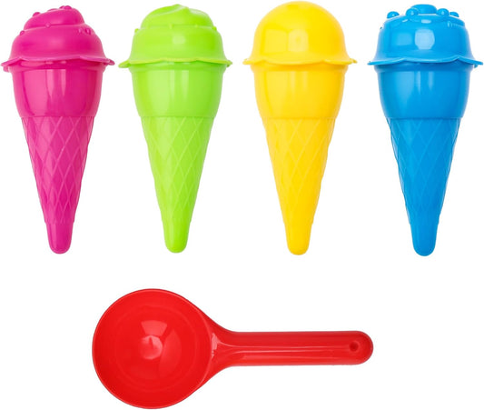 Dough Tools for Kids, 9 Piece Ice Cream Set with 4 Cones, 4 Scoop Molds & Spoon, Modeling Clay Tools, Sand Toys & Sensory Bin Accessories for Toddlers Ages 2-4