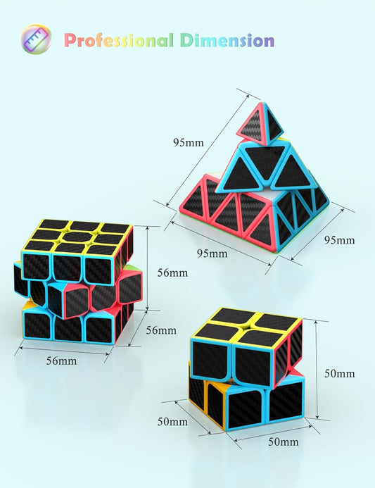 ROXENDA Speed Cube Set, Magic Cube Set of 2x2x2 3x3x3 Pyramid Cube Smooth Puzzle Cube (Stickerless)