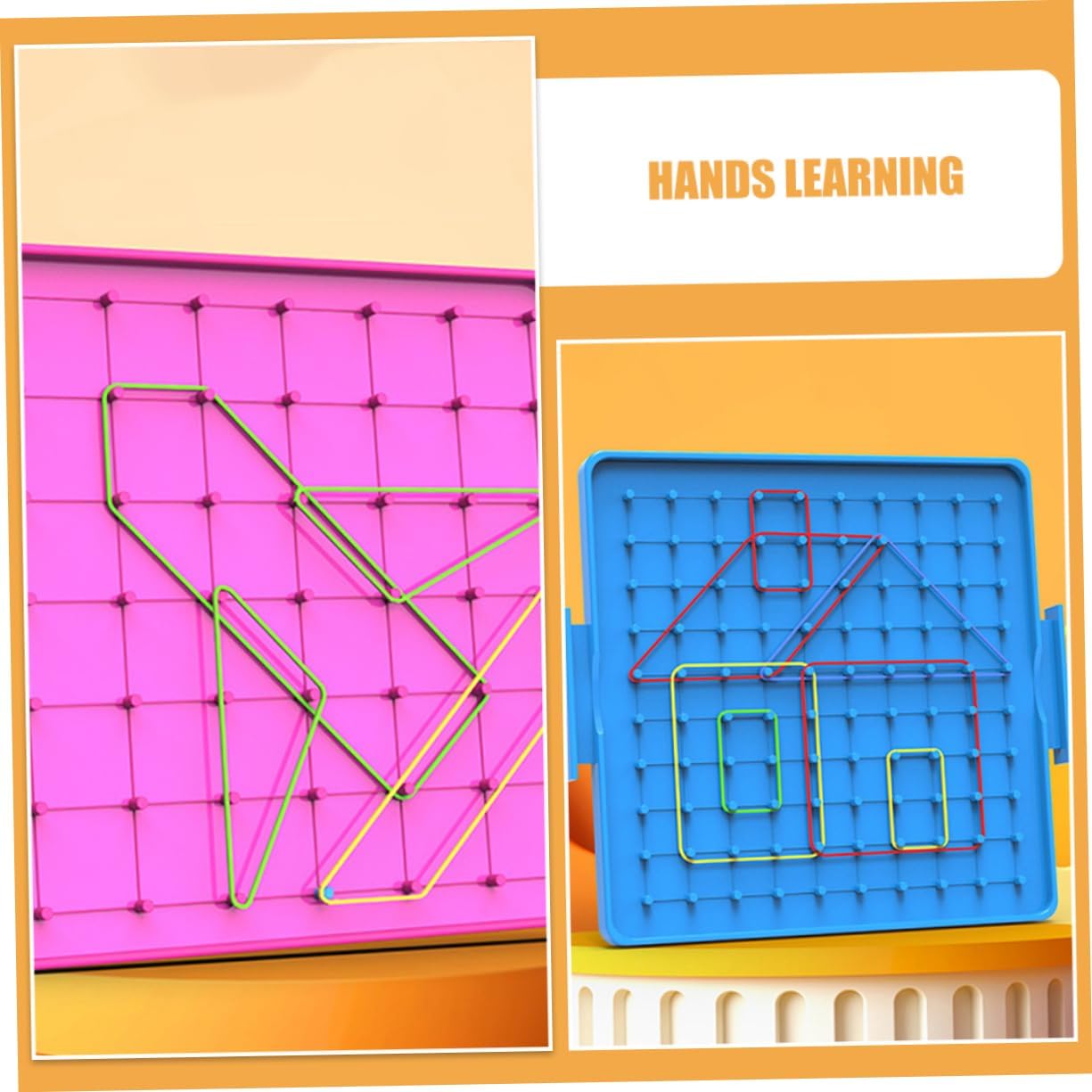 2pcs Double-Sided Geoboard for Boys and Girls Plastic Student Pegboard Educational Math Manipulative Bands for Classroom Activities and Home Learning