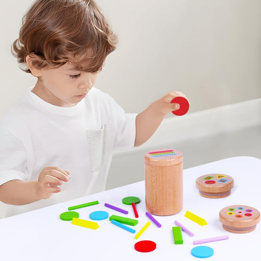 Wooden Montessori 3-in-1 Sensory Matching Games Play Set,Shape Sorting Coin Box for Ages 2-4, Toddler Color Matching Box, Wooden Learning Color Sorting Toys