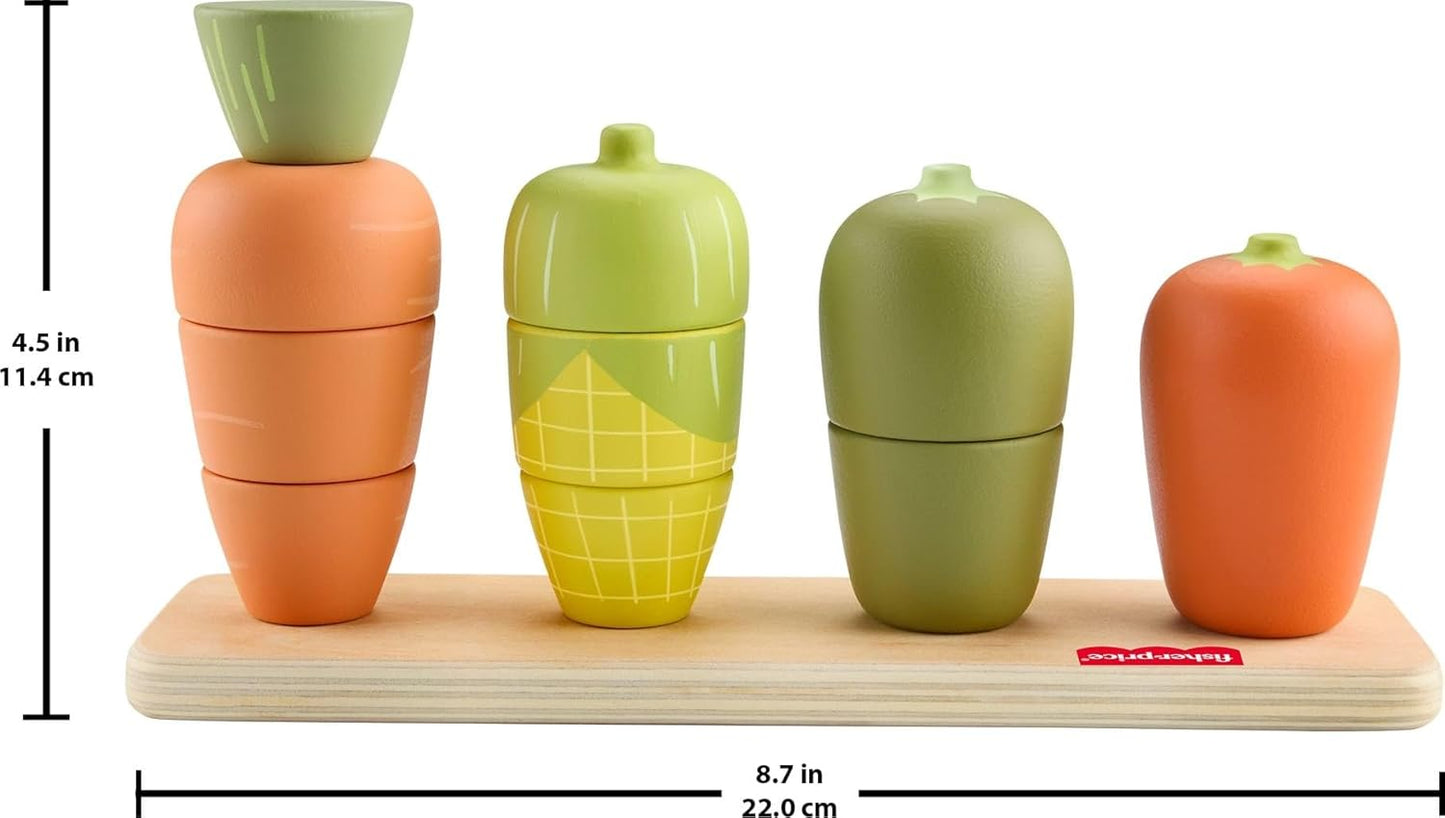 Fisher-Price Wood Toddler Toy Veggie Stacker, Tiny Garden Wooden Sorting & Stacking Activity for Preschool Kids Ages 18+ Months (Amazon Exclusive)