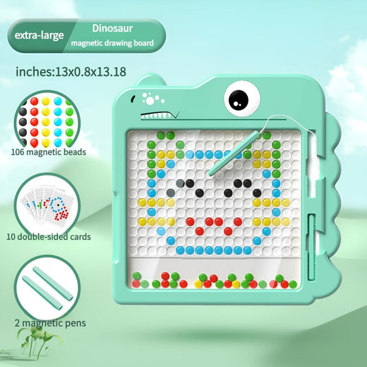 Magnetic Drawing Board,Large Magnet Doodle Board with Pen and Dot Beads,20 Colored Pattern Cards,Montessori Toys and Travel Toys Two-in-one,Perfect Learning Gift for Toddlers Ages 3-8