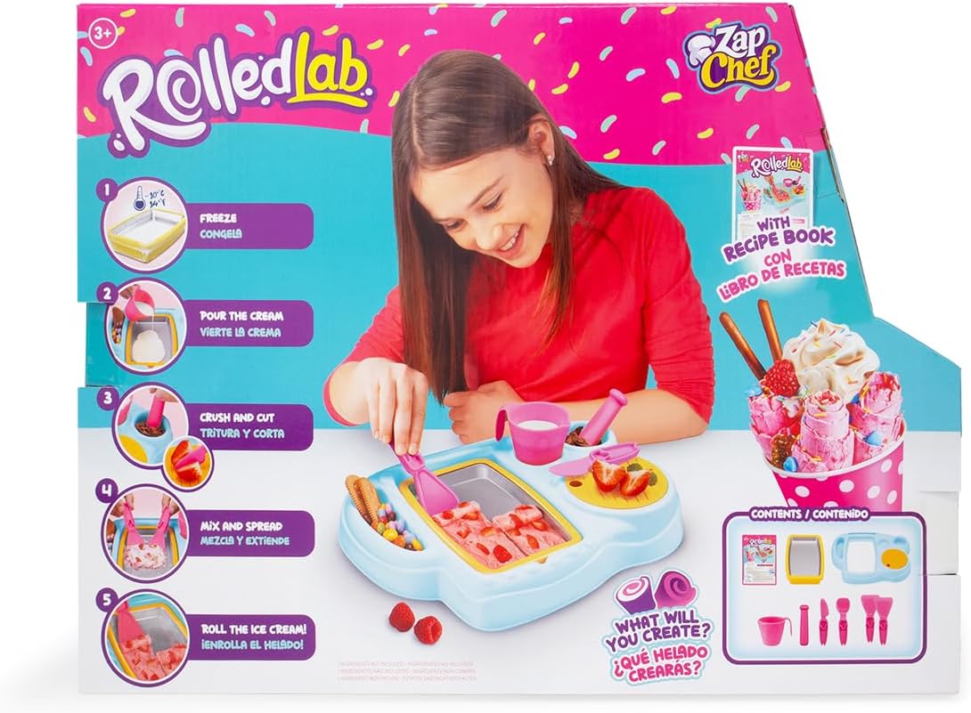 Food Truck Ice Cream Roll Maker Tray – DIY Rolled Ice Cream Maker Set for Kids & Adults – No Electricity Needed – Includes Tools & Compartments for Custom Flavors