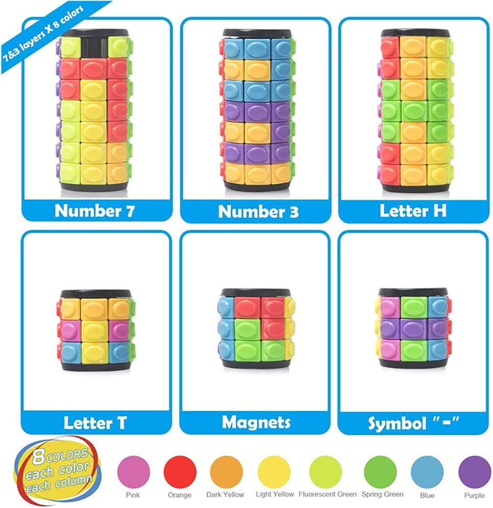 Magic 3D Puzzle Cube Rainbow Fidget Toys Cylinder Rotate Slide 7 Layers Educational Games for Kids Adults