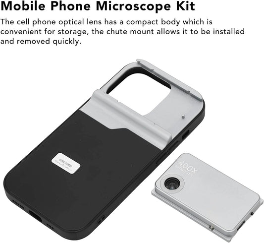 Microscope Lens for Cell Phone, 400X Magnification with LED Light, HD Portable Clip-On Camera Lens for Kids Adults Science Exploration