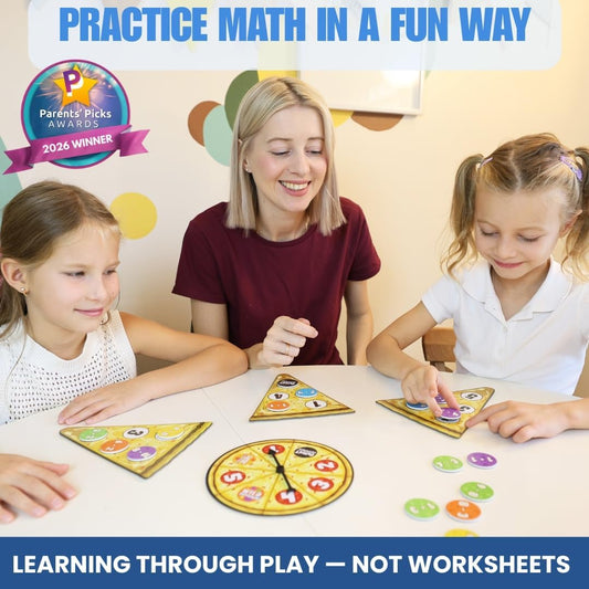 Matheroni Pepperoni Math Board Game - Addition & Subtraction for Kids Ages 5-8, Hunt & Solve Pepperonis - Pizza Themed Fun & Educational STEM Game, by Pidoko Kids