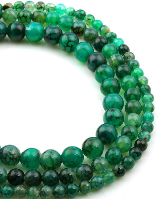 Perlin Agate Gemstones Round Beads Green Dragon Veins Natural Stone Semi-Precious for Jewellery Chain Bracelet Necklace Earrings DIY Crafts Threading Accessories (8 mm - 15 Pcs)