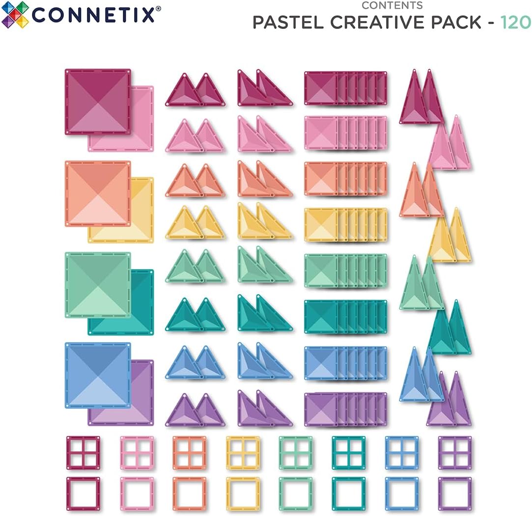CONNETIX Magnetic Tiles Pastel Creative Pack, 120 Pieces