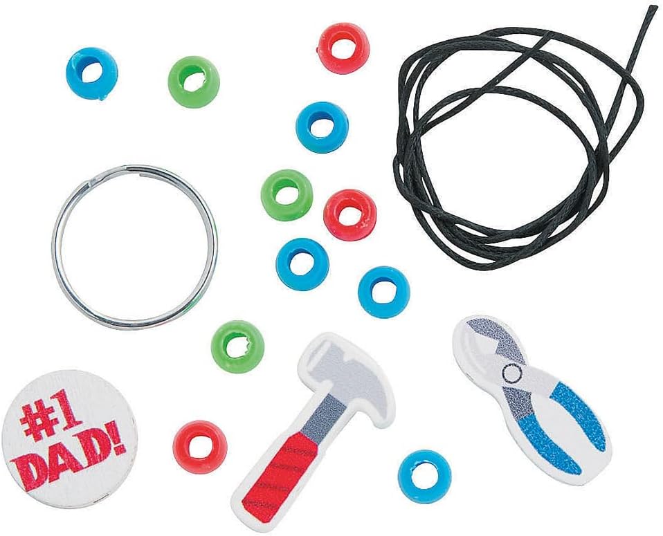 Fun Express #1 Dad Tool Beaded Keychain Making Kit - Makes 12 DIY Keychains with Beads & Supplies | Father's Day Craft Gifts for Kids | Classroom Crafts Bulk Project for Boys & Girls