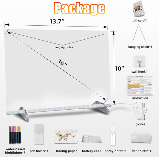 Led Note Board with Colors,16''Drawing Tablet,6 Modes & 8 Colors Light Up Drawing Board,Kids Toy with 13 Light Effects,Birthday Holiday Day Gifts for Girls & Boys Age 3+,Tracing Book(White)