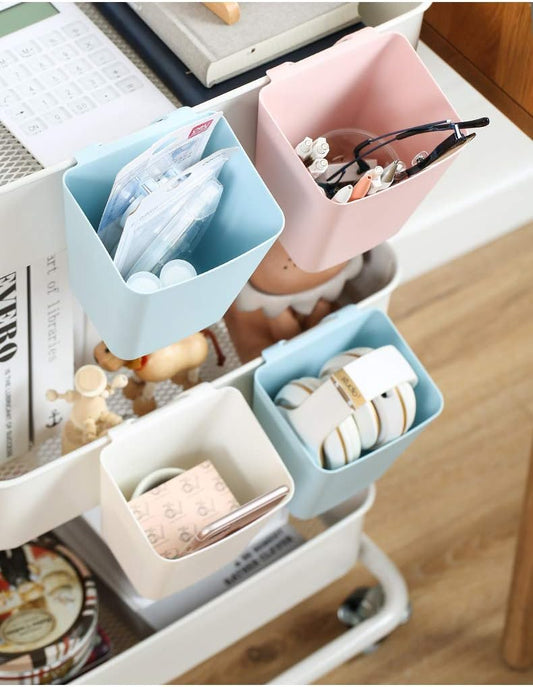 4 Sets 4 Colors Hanging Cup Holders,Multipurpose Rolling Cart Accessories,Pen Holder Cup Plastic Pen Holder Hanging Desk Organizer for Home Decor Office, Kitchen (4 Color)