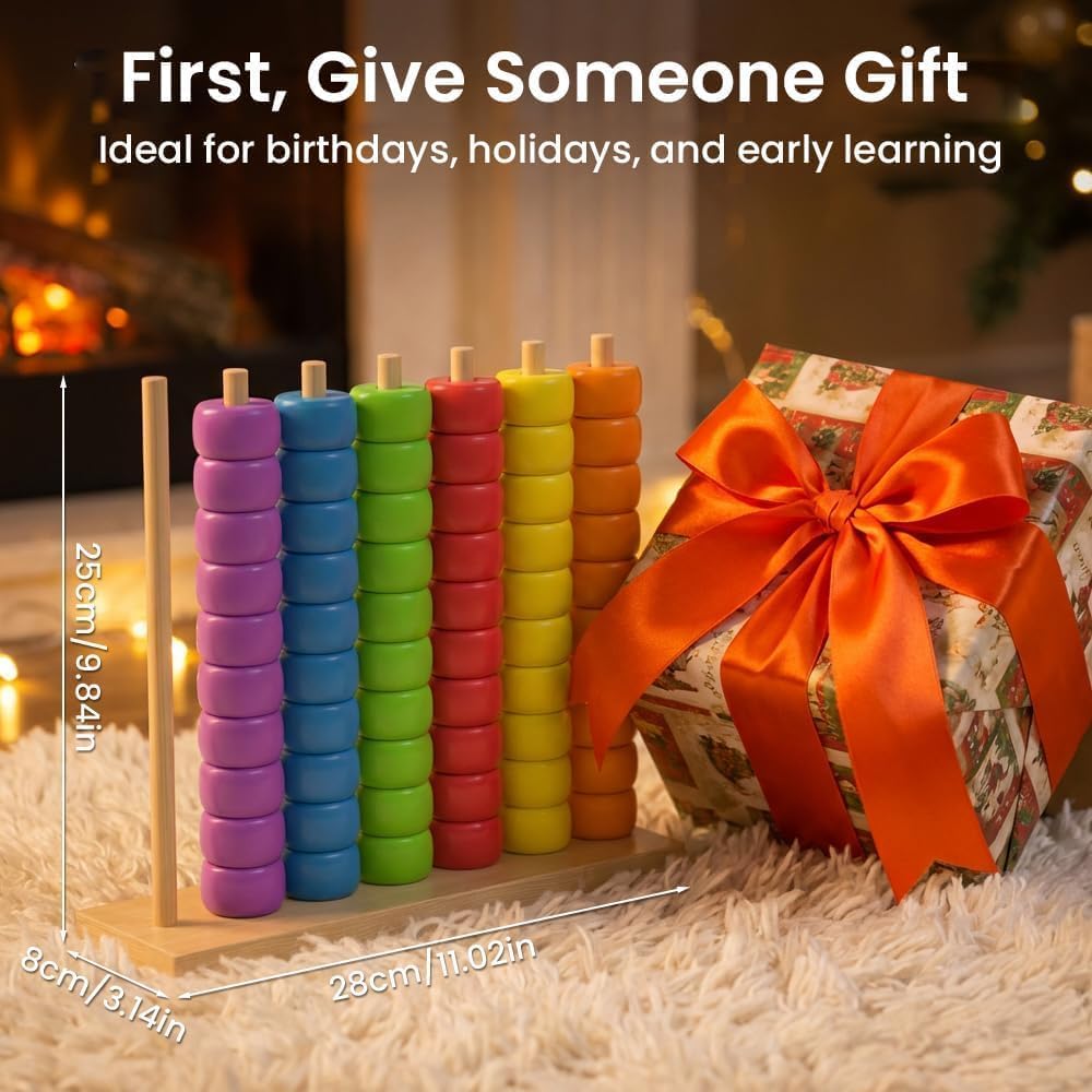 Color Matching Stacking Puzzle Game, Wooden Color Match Challenge Game Fast Color Stack Challenge Ring Stack Puzzle with Racks and Rings, Tabletop Brain Teaser for Family Friend Friendly Fun