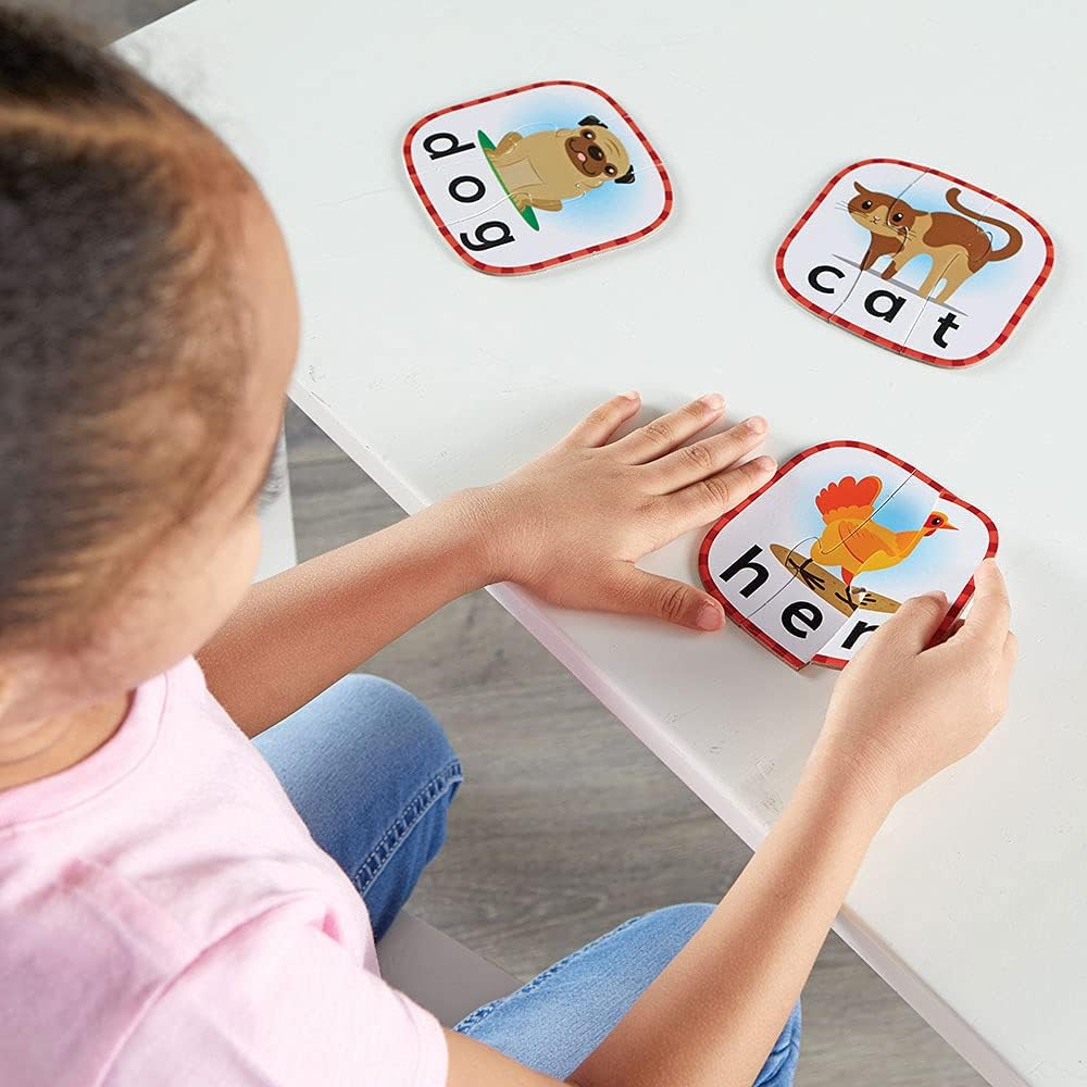 Learning Resources 3-Letter Word Puzzle Cards, Kindergarten Readniness, Self Correcting Puzzles, Ages 3+