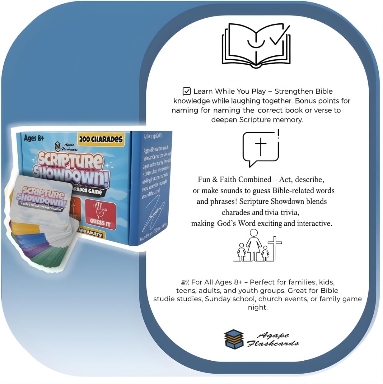 Bible Trivia Charades Game, Scripture Showdown for Families, Teens, Adults, 200 Challenge Cards, Faith Based Party Activity, Christian Game Night, Youth Group Icebreaker, Bible Study, Christian Gifts