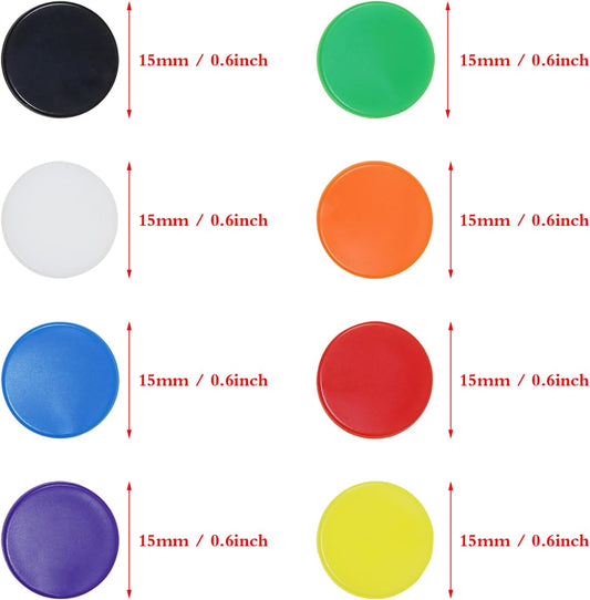 Shapenty 8 Colors 0.6Inch/15mm Small Plastic Learning Counters Chip Disks Counting Discs Markers for Math Practice and Poker Chips Game Tokens with Storage Box, 25PCS/Color, 200PCS