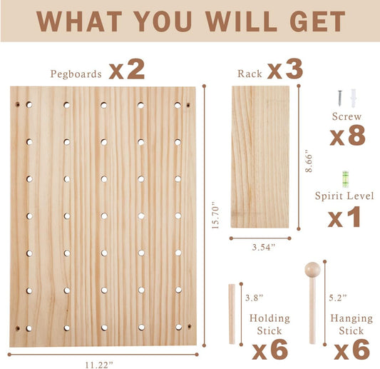 Wood Pegboard Combination Wall Organizer Kit, Wooden Display Pegboard Panel Kits for Bedroom, Study, Office, Bathroom, 2 Pieces Pegboards and 15 Accessories