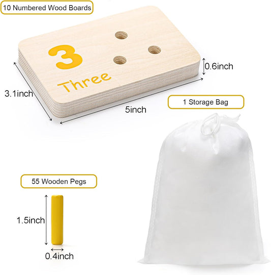Wooden Counting Peg Board, Kindergarten Math Manipulatives Number Counting Toys, Learning Activities Montessori Educational Toys for 3 4 5 Year Old Kids Boys Girls Gifts