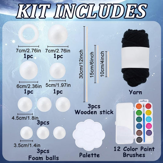 WEBEEDY 17 Pcs DIY Solar System Model Kit Solar System Hanging Ornament Painting Craft Kit with Mixed Sizes Foam Balls, Stickers, 12 Colors Pigments, for Adult Beginner Christmas Birthday Unique Gift