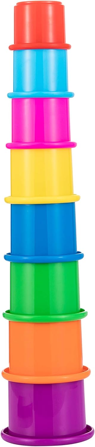 Driddle Colorful Stacking & Nesting Cups - 8 Cups Fun Color Learning Toy - Great Bath & Beach Toy for Baby Toddler & Kids - Preschool Game