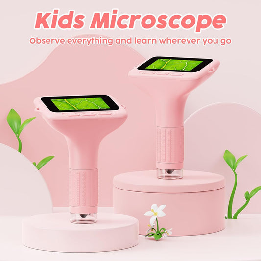 1000X Handheld Digital Kids Microscope with 3.0" IPS Screen, USB-Powered STEM Educational Science Toy with 8 LED Lights & Photo/Video Capture, Portable Learning Gift for Boys & Girls(White)