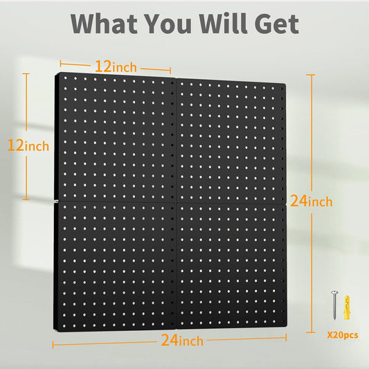 Peg Board, 4PCS Metal Pegboard Wall Organizer. Heavy Duty Pegboard, Peg Boards, Pegboard for Walls, White Pegboard for Garage Craft Room Workbench Office Kitchen Tool Organization, 12"*12"