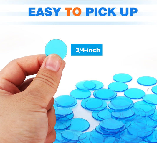 GSE Games & Sports Expert Blue Bingo Chips, 500 Pieces 3/4-Inch High-Contrast Transparent Counting Chips for Bingo Games, Parties