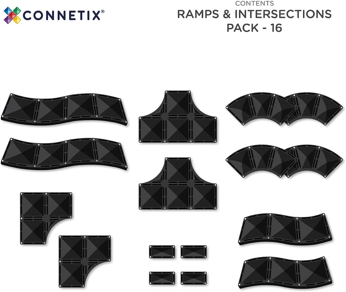 CONNETIX Magnetic Tiles Roads Ramps & Intersections Pack, 16 Pieces