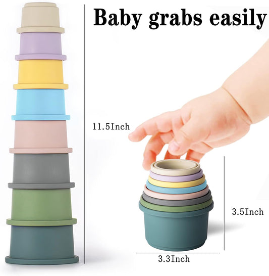 ZYFLSQ Stacking Cups Baby Toy, Nesting Cups 8 Pcs with Pattern for Kid Baby 6 Months and Up Montessori Bath Toys