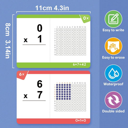 Multiplication Flash Cards, Times Table Flashcards, All Facts 0-12, Answer on Back for Self-Check, Classroom Home Learning Aids, Elementary School Teacher Teaching Aids, 85 Double-Side Cards