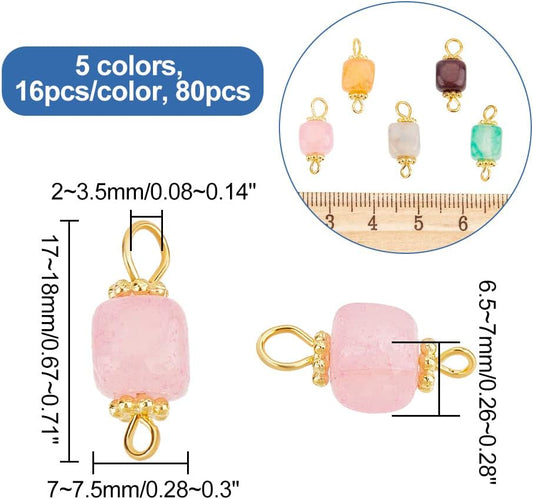 HOBBIESAY 80Pcs 5 Colors Linking Charms Connector Beads Natural Agate Beads Connector Charms Cube 2 Hole Pendant Connectors for Jewelry Necklace Earring Drop Making DIY Crafting,Hole 2~3.5mm