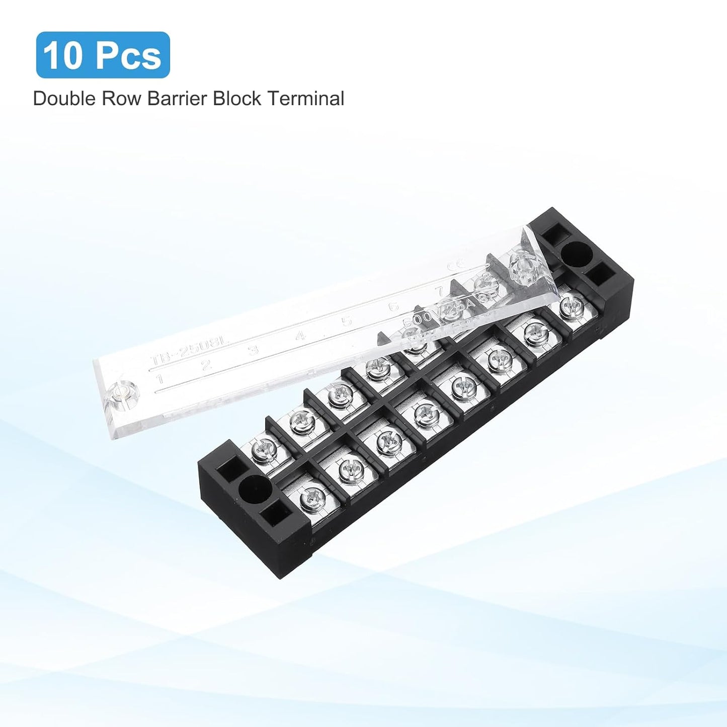 uxcell 10 Pcs Barrier Terminal Strip Block 600V 25A Dual Rows 8 Positions Rail Base Screw Connector(The Shell is Made of Flame Retardant and Heat Resistant Material)