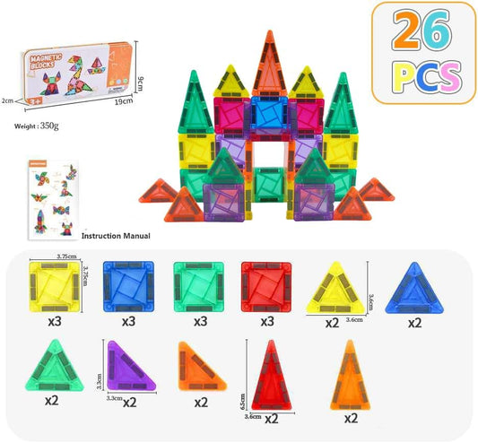 26-Piece Valentines Day Gifts for Kids Strong Magnetic Tiles Building Set – Durable,Vibrant Colors, STEM Toys for Kids 3+, Creative Learning, Compatible with All Major Magnetic Blocks