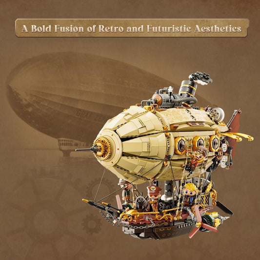 PANTASY Steampunk Airship Model Kit for Adults, Dual-Layer Zeppelin with Gear-Driven Mechanical System, DIY Building Blocks Set, Retro Sci-Fi Construction Toy for Collectors & Display