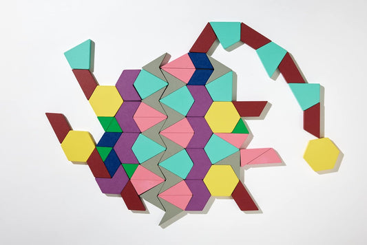 Math for Love 21st Century Pattern Blocks - Set of 132 Colorful Wooden Blocks in Eight Shapes for Creative STEAM Play at Home or School
