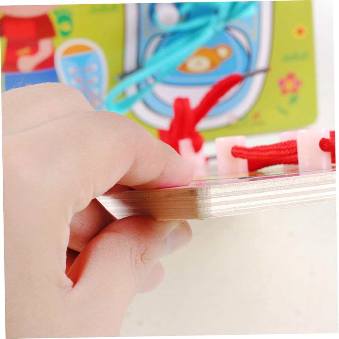 Shoe Tying Teaching Kit 1PC Kids Wood Shoe Lace Lacing Sneaker Board Learn to Tie A Shoe Practice Fine Motor Skills for Kids Ages 3 and Up(Blue)