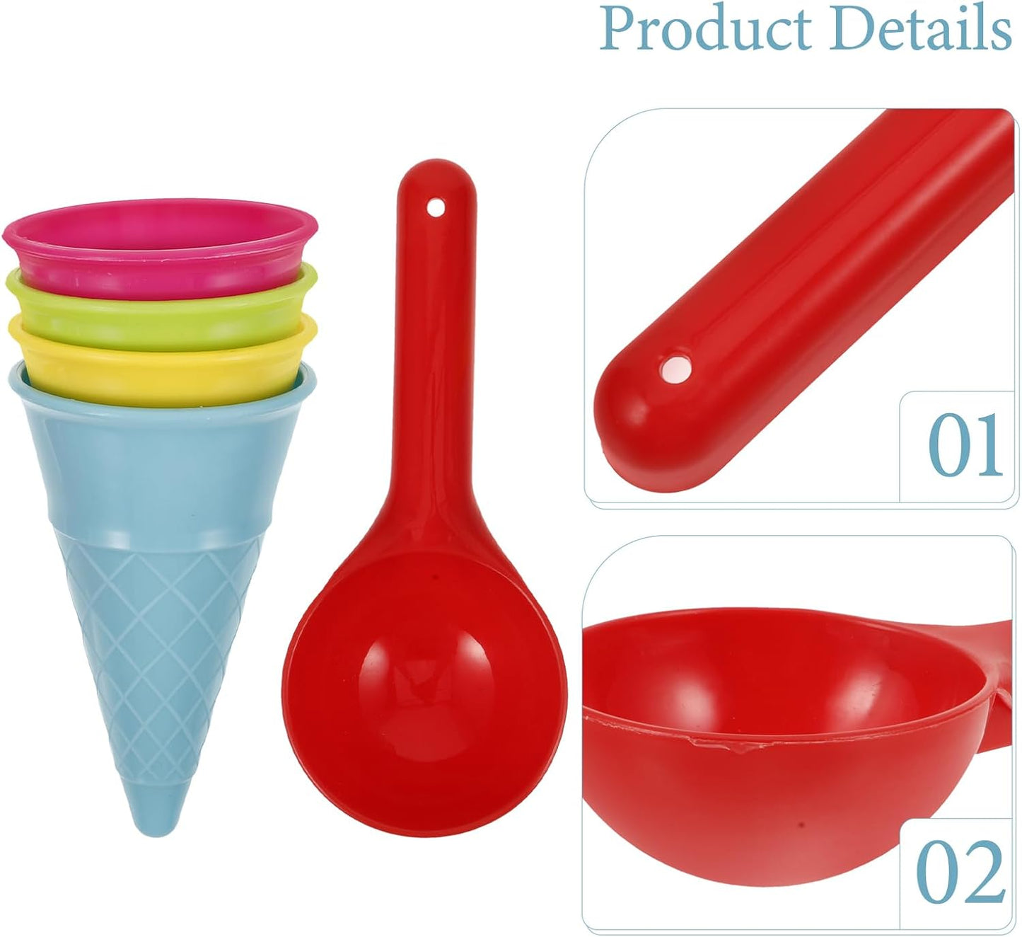 Totority Ice Cream Scoop Toy and Sand Ice Cream Set 5 Pieces Plastic Cones for Kids Outdoor Beach and Sandbox Play