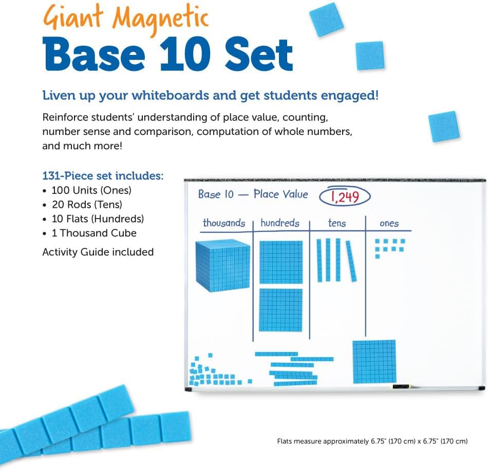 Learning Resources Base Ten Blocks Smart Pack - 121 Pieces, Ages 6+, Grades 1+, Math First Grade Games, School Supplies