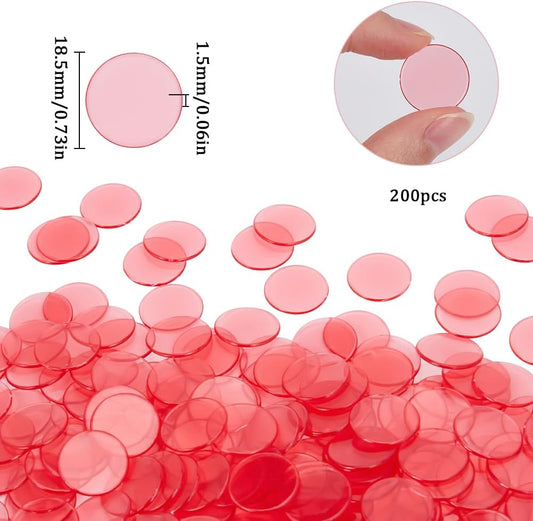 200Pcs Counting Chips Red Chip Markers Small Plastic 18.5mm Flat Round Transparent Clear Mosaic Tiles Large Group Counter Item Chip Marker for School Classroom Math Counters Family Activities