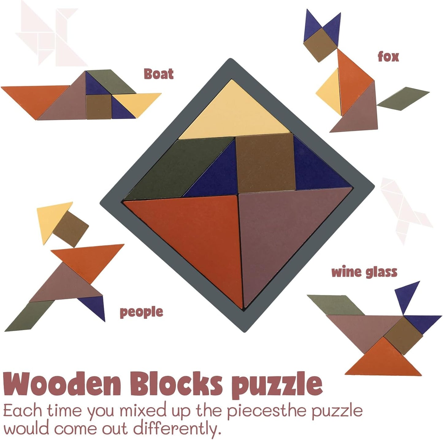 Yunsailing 3 Pack Large Hexagon Tangram Puzzle Wooden Brain Puzzles for Adult Challenge Wood Russian Blocks Brain Teasers Geometric Jigsaw Block Logic Iq Stem Family Graduation Gifts(Vintage)