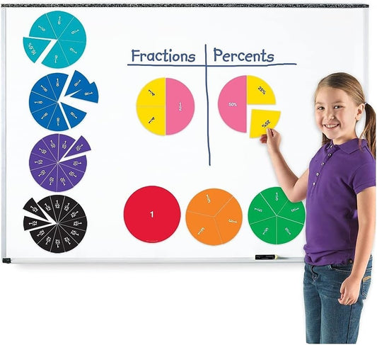 Learning Resources Double-Sided Magnetic Fraction Circles, Sticks to Whiteboard and Chalkboard, Teacher Math Classroom accessories Ages 6+