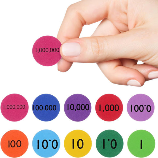 Gatuida 300pcs EVA Place Value Disks, Colorful Counting Chips Early Math Skills Color-Coded Soft Place Value, Educational Math Manipulatives for Kids Learning Elementary School