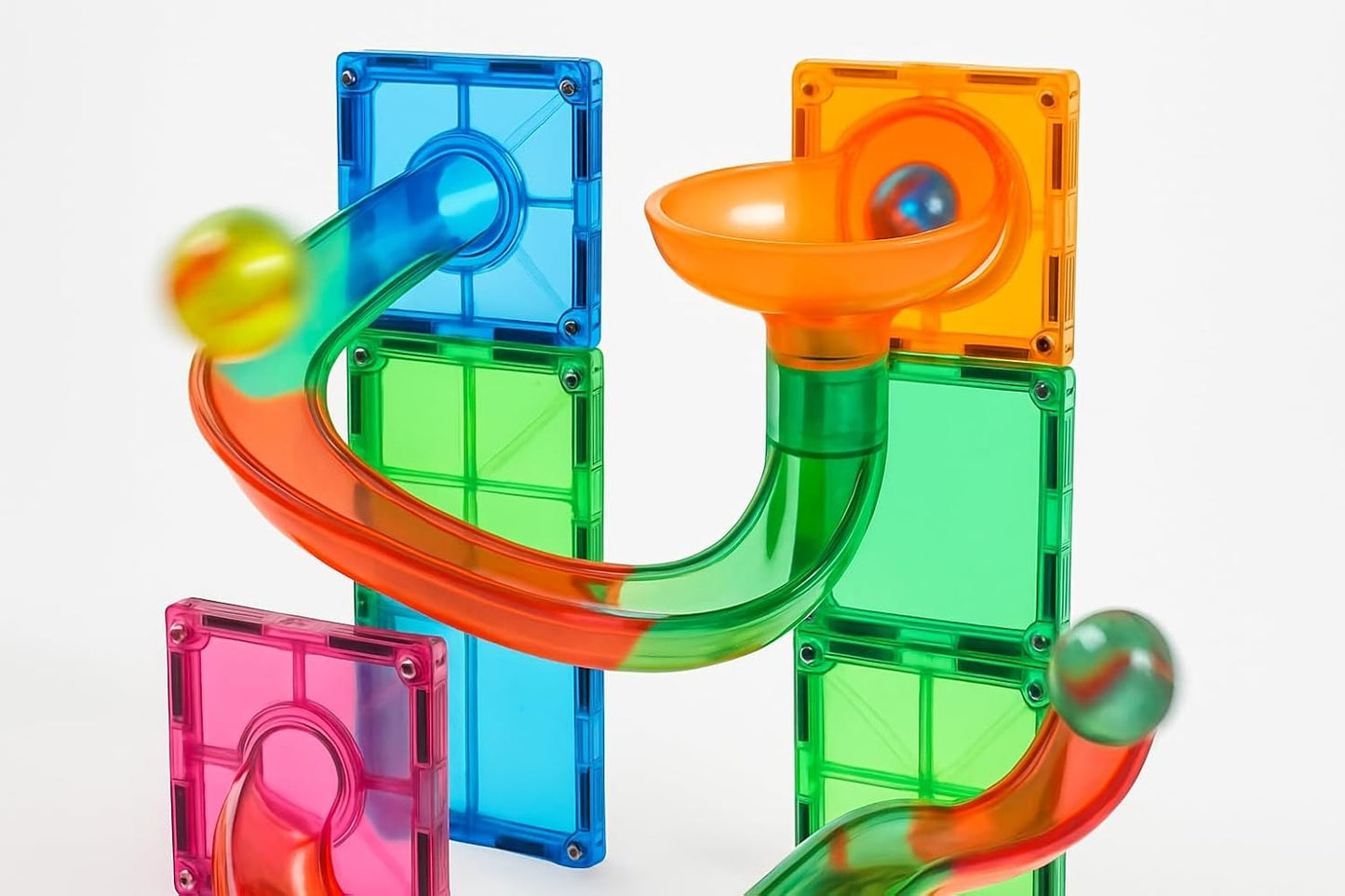 Magnetic Building Tiles Marble Run Set, 115 Pieces STEAM Construction Blocks with Marble Run Track, Educational STEM Toy for Kids Ages 3+, Rainbow Colors