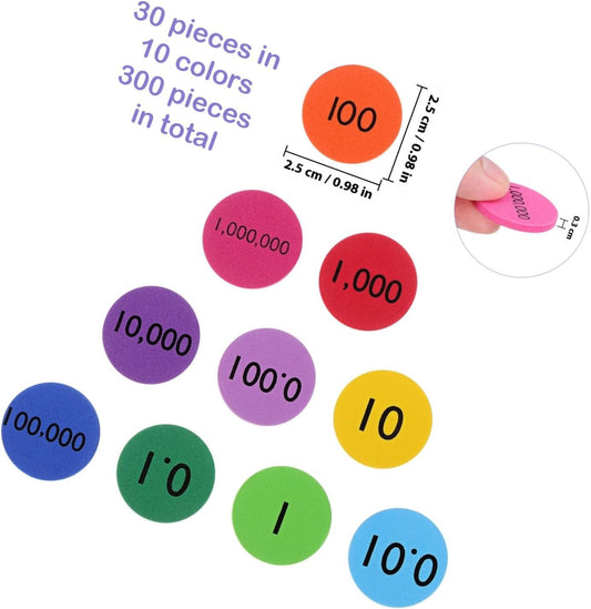 Uonlytech Eva Foam Place Value Counting Chips for Kids Base 10 Math Education Materials for Classroom and Home Learning (Pack of 300)