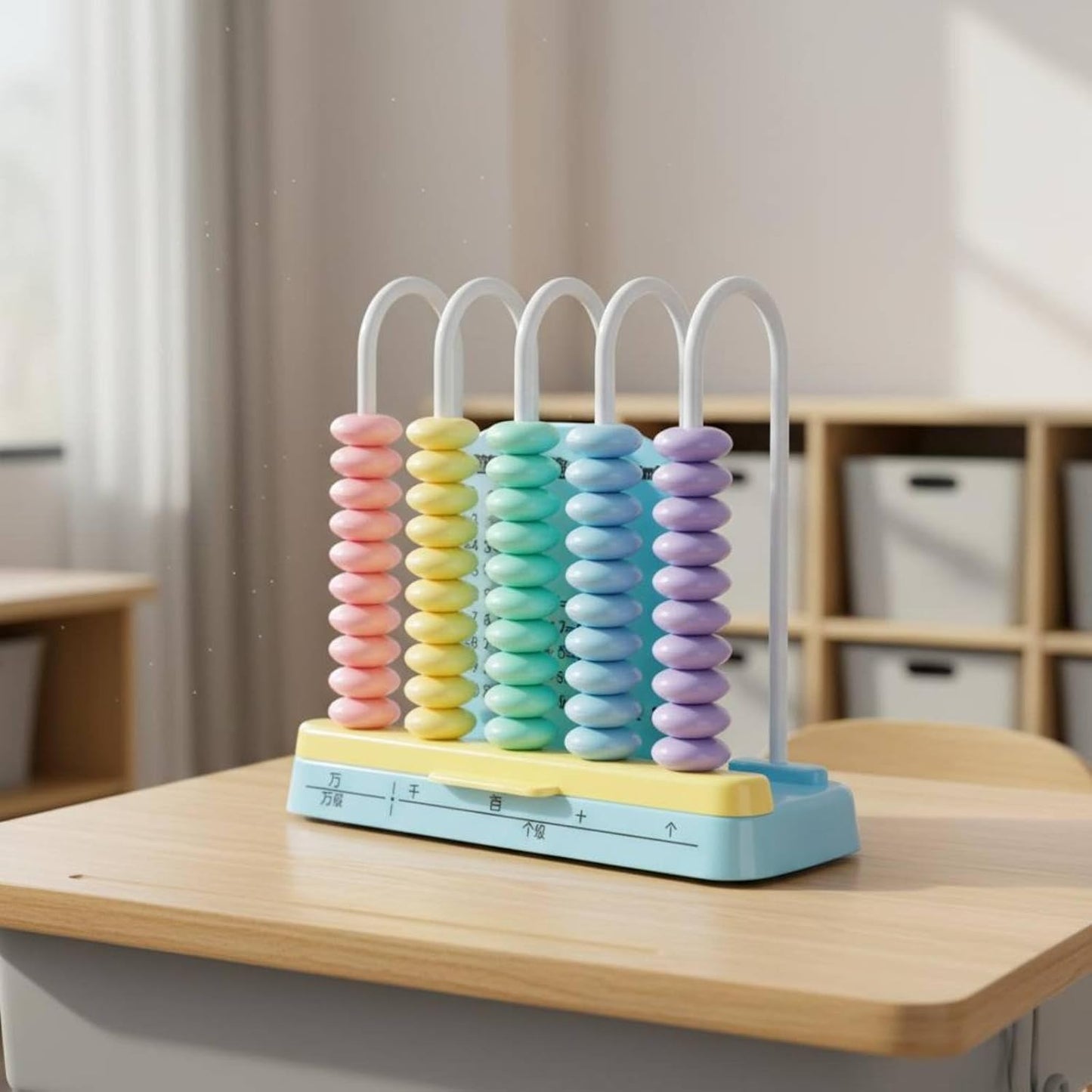 Abacus Quick Reset Children's Abacus Smooth Edges Kids Math Counter for Preschoolers, Classroom, Blue, 5 Rows