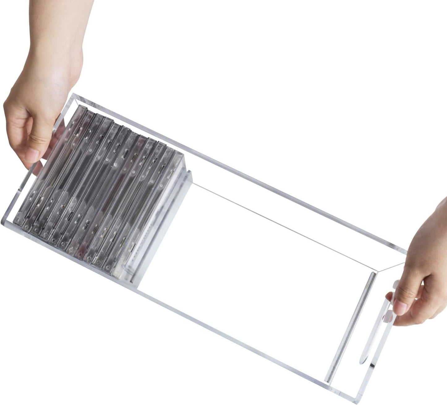 MyGift Modern Premium Clear Acrylic Stackable CD Holder Rack with Cutout Carrying Handles, Compact Disc Jewel Case Display Crate, Media Storage Organizer