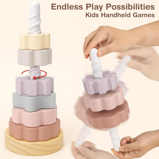 Joyreal Wooden Spinning Stacking Toys, Neutral Ring Stacker Montessori Toys for Toddlers 1-3, Christmas Birthday Gifts for Boys Girls
